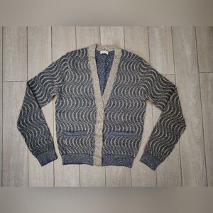Dries Van Noten Navy and Gold Wave Cardigan